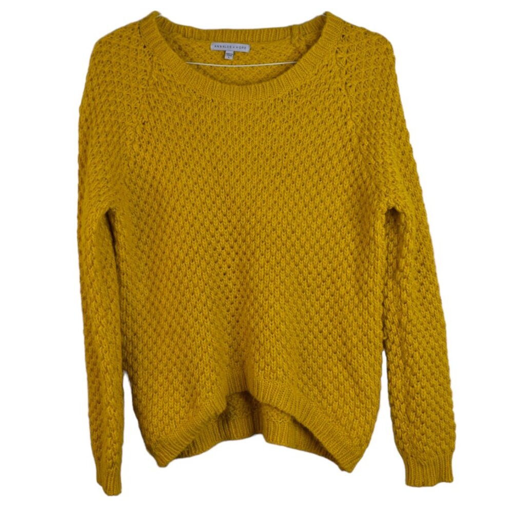 Annalee + Hope Sweater L Womens Mustard Yellow Knit Acrylic Pullover Long Sleeve